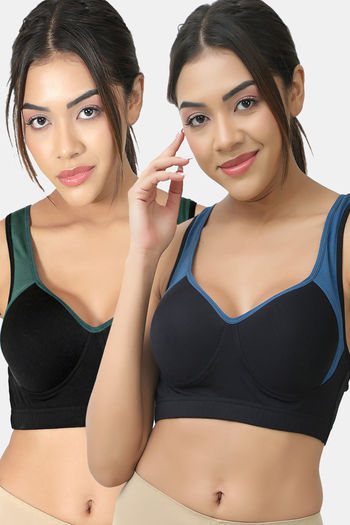 Buy Lady Lyka Cotton Padded Sports Bra (Pack of 2) - Multicolor